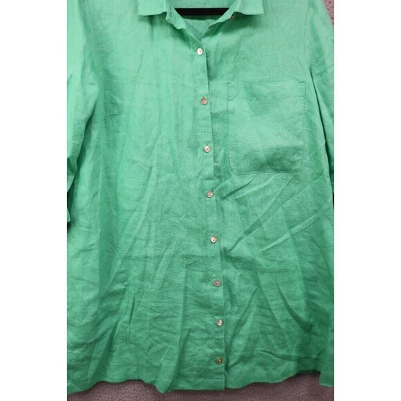J. Jill Love Linen 3/4 Sleeve Button-Up Tunic-Green-100% Linen-Pockets-Small - Picture 2 of 10